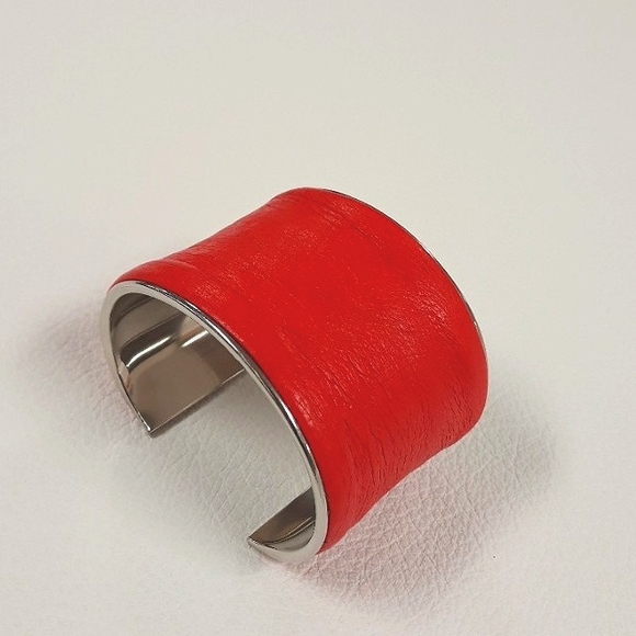 Red Lambskin Leather Cuff Bracelet/ Minimalist/ Handcrafted by J.Monique - Picture 7 of 12